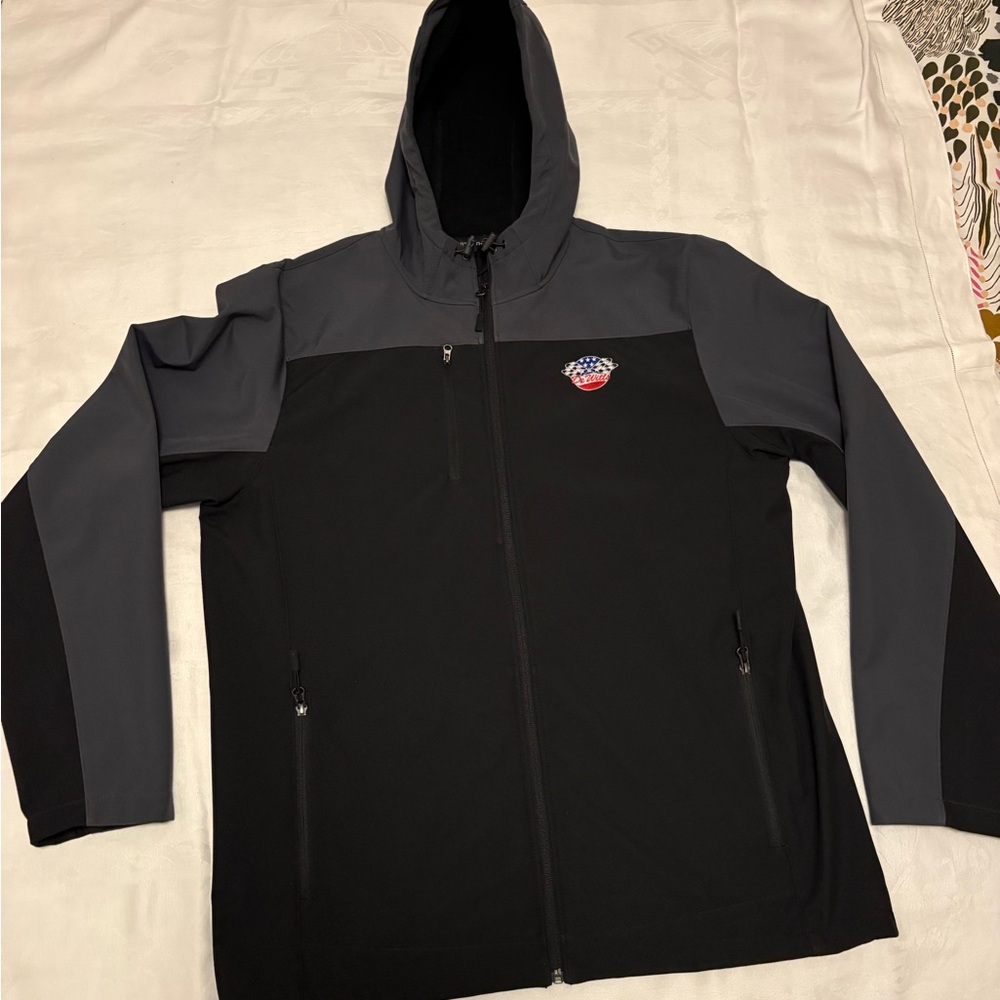 Port Authority Men's Black & Dark Gray light jacket with hood. Size XL full zip